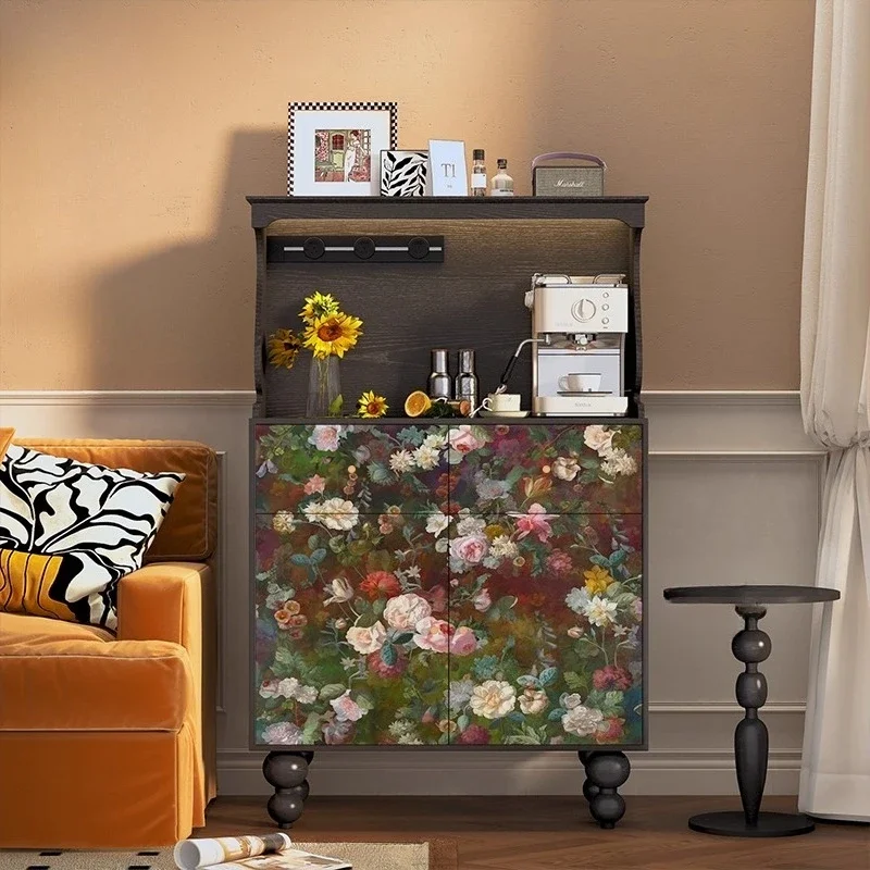 Painted Flower Dining Side Cabinet Walnut Side Cabinet Living Room Locker