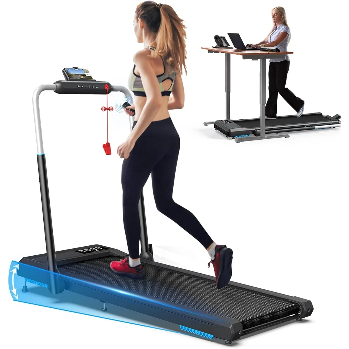 12% Incline Walking Pad Treadmills, Under Desk Treadmill 340+lb Capacity for Home Small Space, Mute Control Portable Foldable