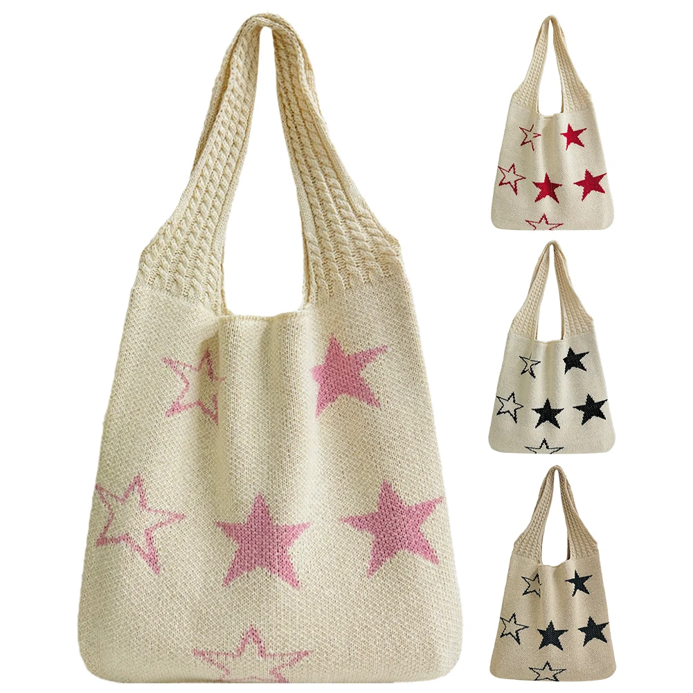 

Star Crochet Tote Bag Mesh Knitted Bag Shoulder Bag Aesthetic Knit Bag for Women Work Shopping Travel