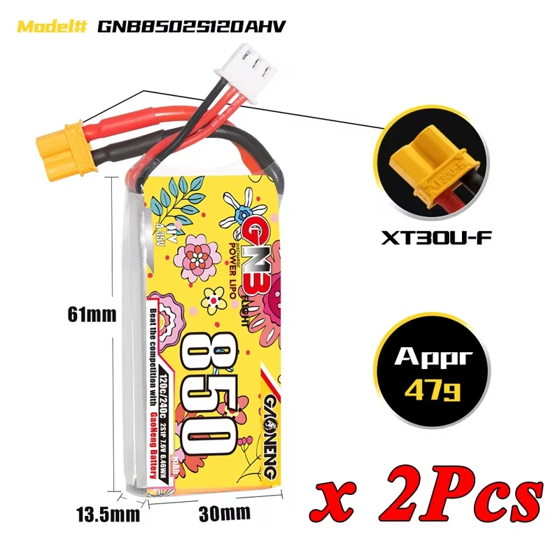 VSVAW 2Pcs GNB 2S 3S 4S 6S Lipo Batterie 650mAh 850mAh 120C/240C mit XT30 Stecker für RC Auto Boot RC FPV Drone Hubschrauber Flugzeug Teile 6