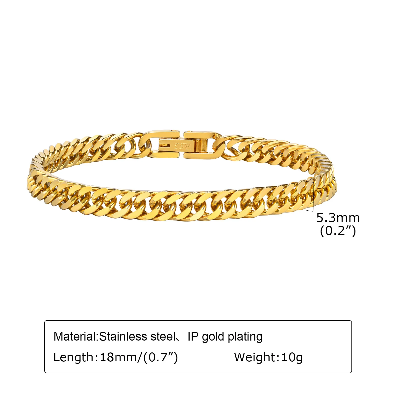 Vnox 5.3mm Cuban Link Chain Bracelet for Women, Gold Color Stainless Steel Italian Curb Chain Wristband Gifts Jewelry