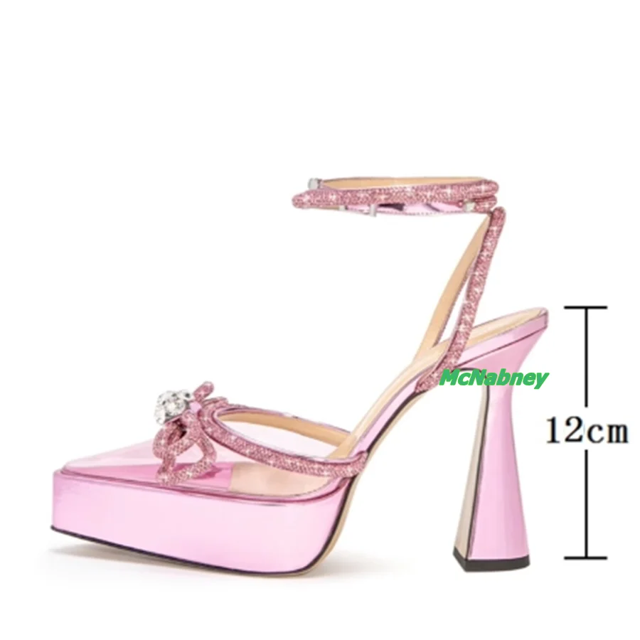 Bow Crystal High Heel Sandals,Platform Pointed Toe High Heel Shoes Tapered Heel Buckle Women Shoes 2023 New Zapatos Para Mujere