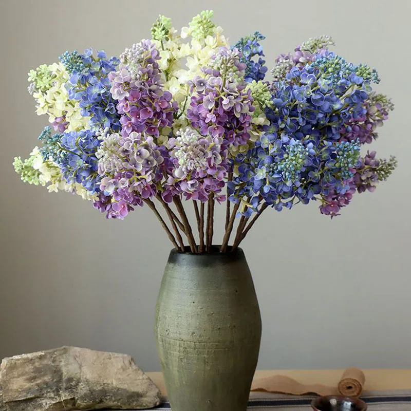 Luxury Real Touch Lilac 3D Printing Hand Feel Hydrangea Artificial Flowers Wedding Table Home Decor Flower Arrangement Ornaments