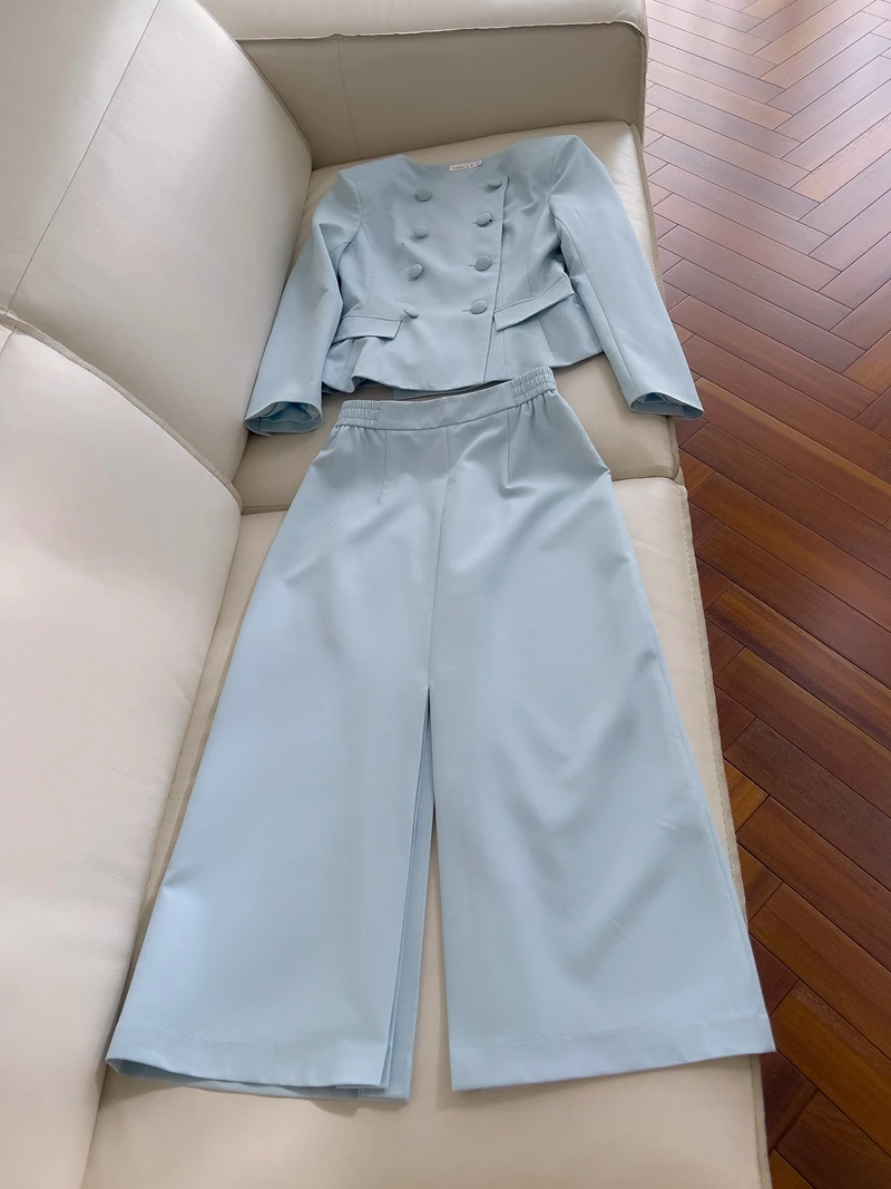 

Blue Waist-Cinching Suit And Skirt Set Faionable Maturi High Waist A-Line Midi Dr Zipper Sle Polyester Spandex Blend