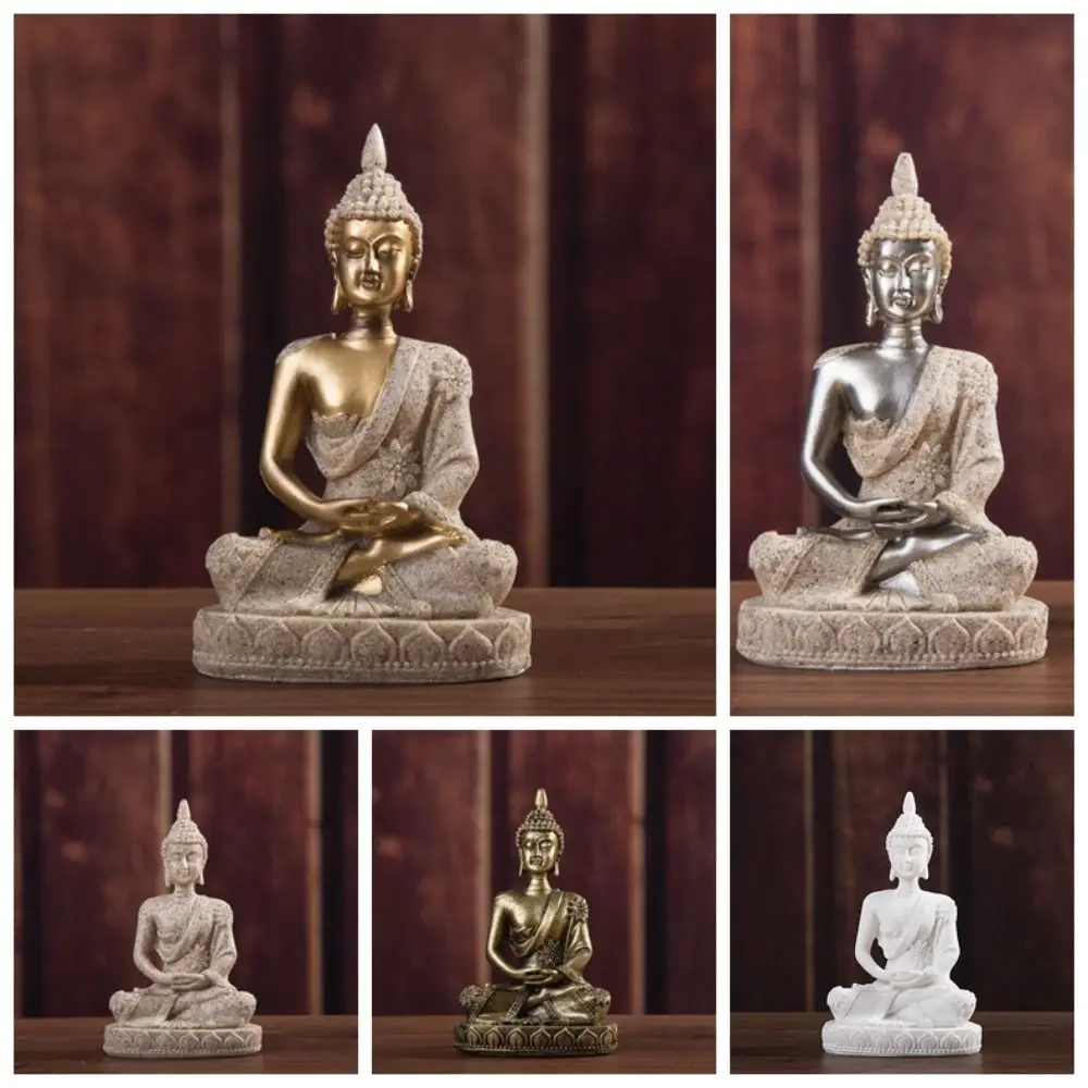 Sitting Meditation Sandstone Buddha Green Sandstone Sitting Posture Buddhist Figurine Ornament Zen Oriental Culture