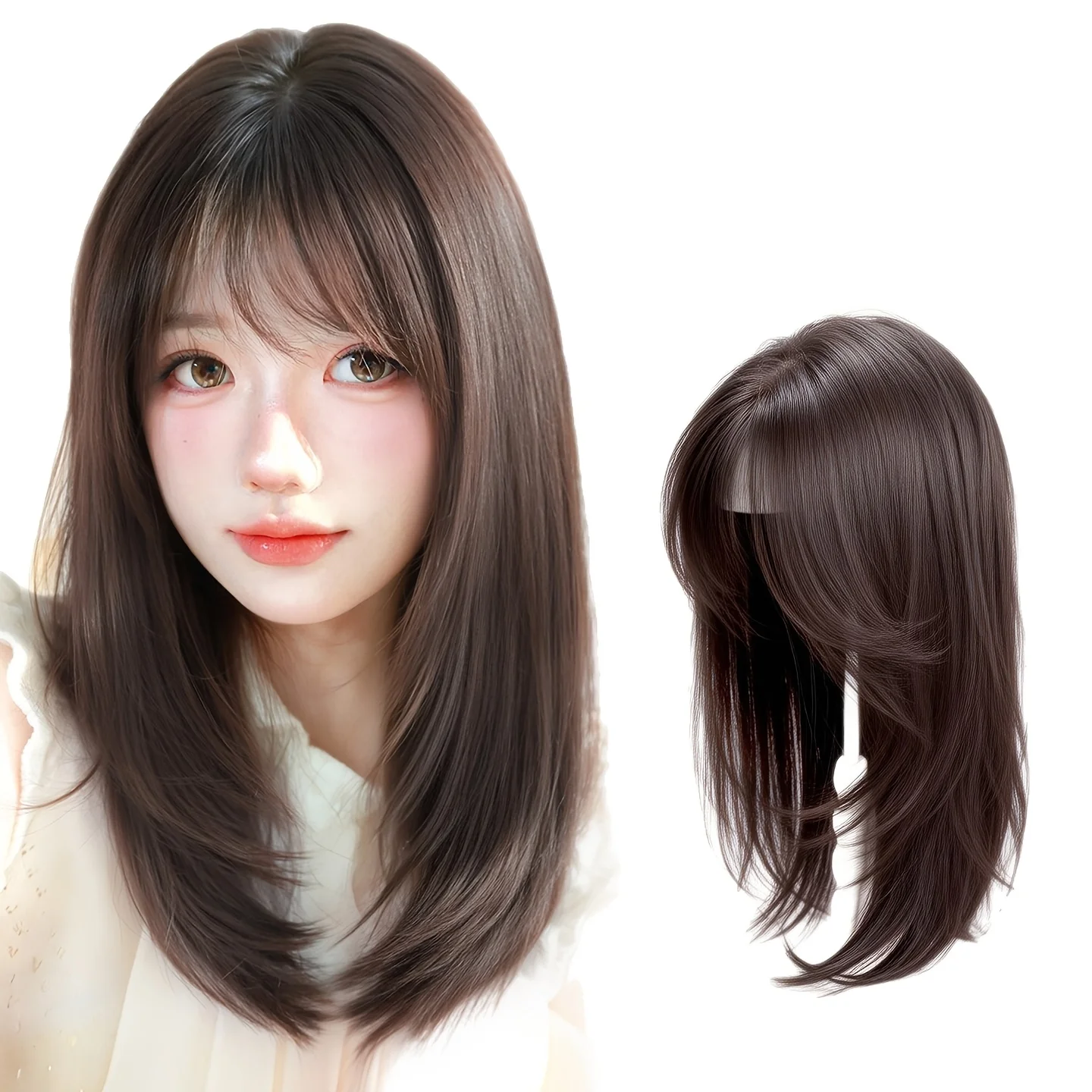 Ladies' bangs wig, breathable mesh base, clip-on hand-knotted bangs wig, synthetic fiber hair strands