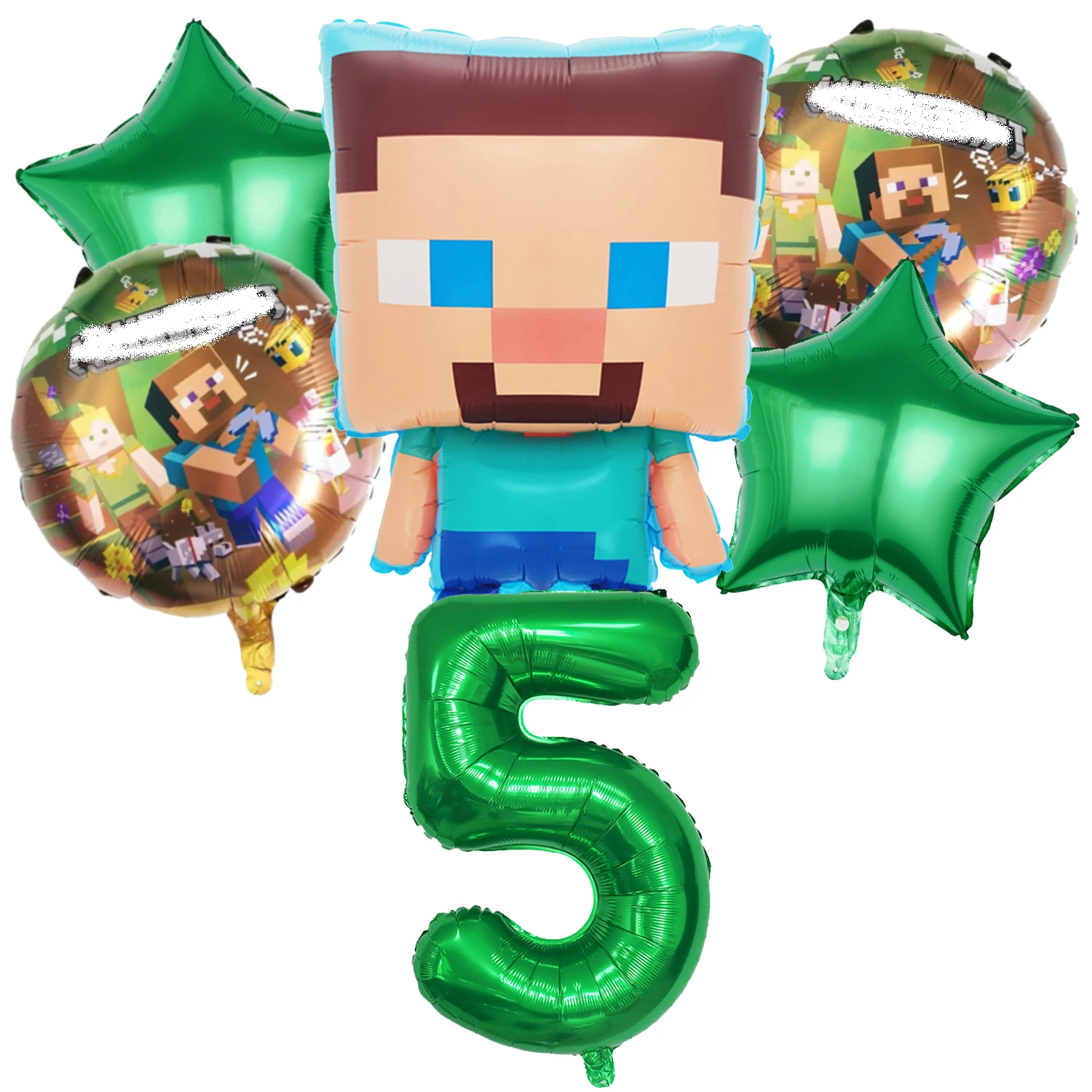 New Pixel Game Ballons 6pcs Set Birthday Party Number Balloons Decoration Props Ornaments Cartoon Aluminium Balloon Kids Gift