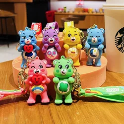 Miniso Kawaii Love Teddy Rainbow Bear Keychain Animal Doll Toy Hanging School Bag Pendant Car Keychain Children Birthday Gifts