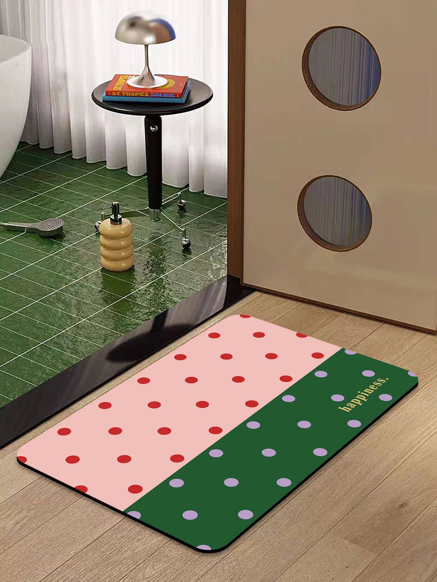 

Коврик для ванной Dopne Polka Dot Batoom Mat Tech Velvet, впитывающий, для прихожей, туалета, быстросохнущий, нескользящий