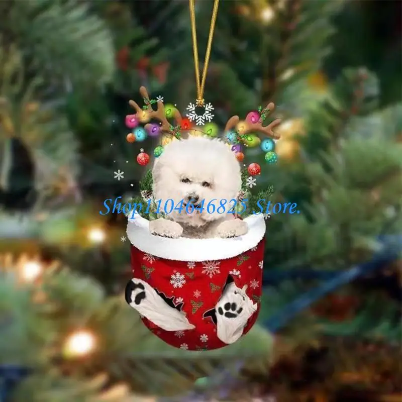 Pet Dog Christmas Tree Ornament Christmas Spirit Dog Acrylic Hanging Decoration Home Door Festival Ornament