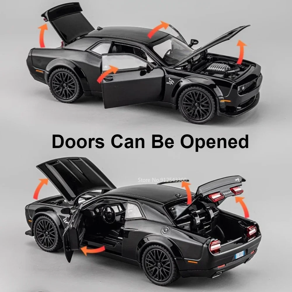 1:32 Dodge Challenger Sports Car Model Toys Alloy Body Rubber Tires Doors Opened Pull Back Muscle Vehicles Models for Kids Gifts