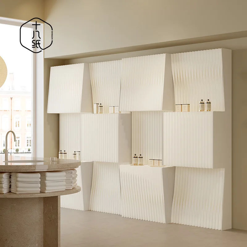 Paper Display Cabinet Display Shelf Skin Care Products Samples Product Wall Art Exhibition Hall Background Exhibition Light Grid
