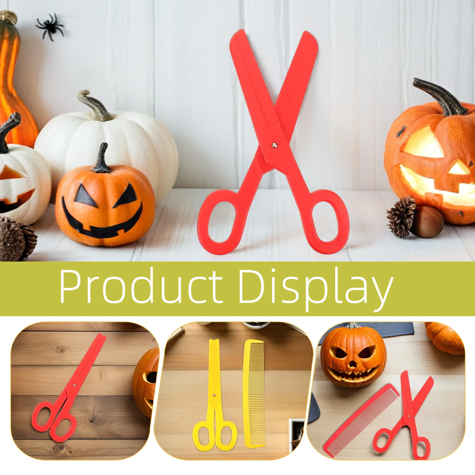 4 قطعة مقص مهرج جامبو من البلاستيك ومجموعة مشط عملاقة قابلة لإعادة الاستخدام دعائم حفلات الكرنفال لزينة السيرك والهالوين