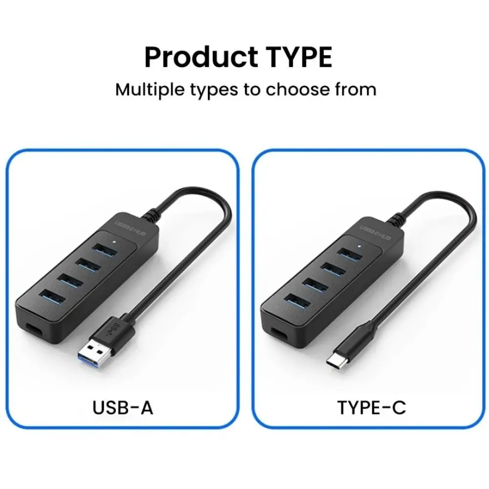 4 Port USB 3.0 Hub Expansion Dock High Speed USB 3.0 Splitter Multifunctional with Type C Port USB Power Adapter Splitter