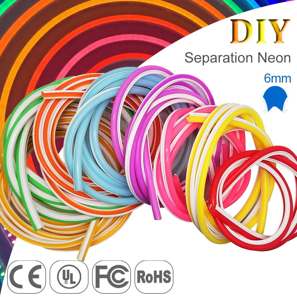 

6mm Separate Silicone Neon Strip Flexible Soft Bendable Food Grade Tube IP67 Waterproof Outdoor DIY Word Sign 10Colors 0.5M-20M