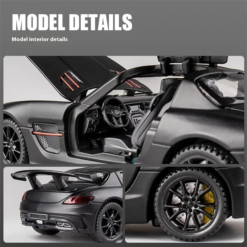 For1:32 مرسيدس بنز SLS AMG سيارة رياضية فائقة سبيكة دييكاست نموذج سيارة الصوت والضوء طفل ألعاب أطفال هدية لصبي جمع هواية