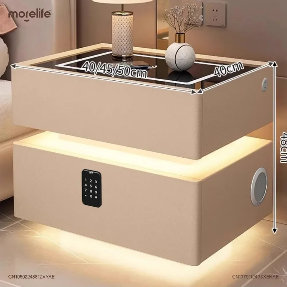 Intelligent Bedside Table With Light Bedroom Full Solid Wood Password Lock Bedside Storage Cabinet Led Light Wireless Charging