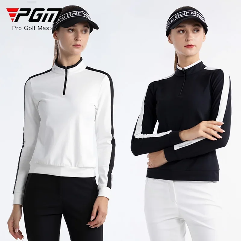 

PGM Women Golf T-shirt Ladies Slim Full Sleeve Top Women Patchwork Zipper Collar Casual T-Shirts Autumn Elastic Casual Wear