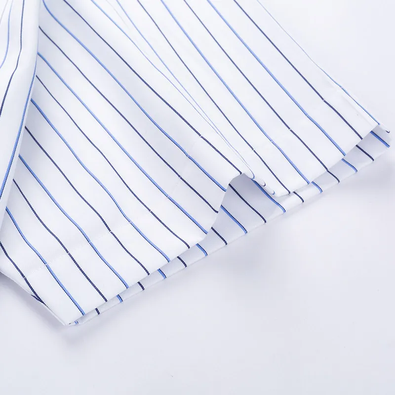 Luxury Men\'s Non-Iron Dress Shirt Summer 100% Cotton Striped Short Sleeve Shirts Business Casual Formal Tuxedo Blouse Top
