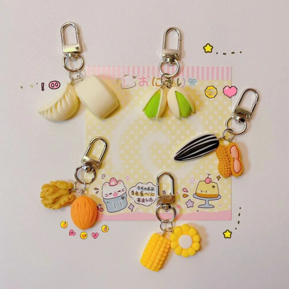 Gifts Funny Food Keyring Pistachio Keychain Are You Happy? Car Key Holder Backpack Pendant Creative Girl Earphone Cover Pendants