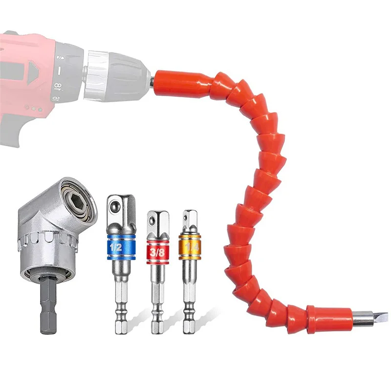 

ABLK 105 Degree Right Angle Screwdriver Set Drill Hex Bit Socket Adapter, 3Pcs Universal Socket Adapter Set With Flexible Shaft