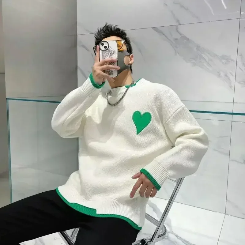 Mann Kleidung schwarze Stickerei Strick pullover für Männer Pullover gespleißt Herz Straße Bestseller Produkte 2024 koreanischen Stil x