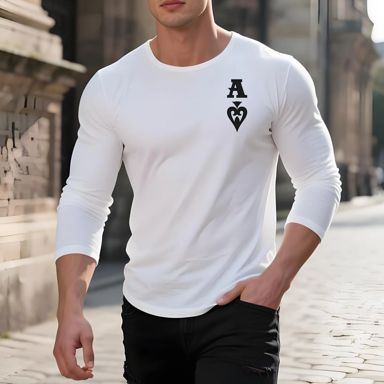 Lässiges, dünnes Spade-Langarm-T-Shirt mit Rundhalsausschnitt für Herren, geeignet für Frühlings- und Herbstkleidung, personalisierter Pullover