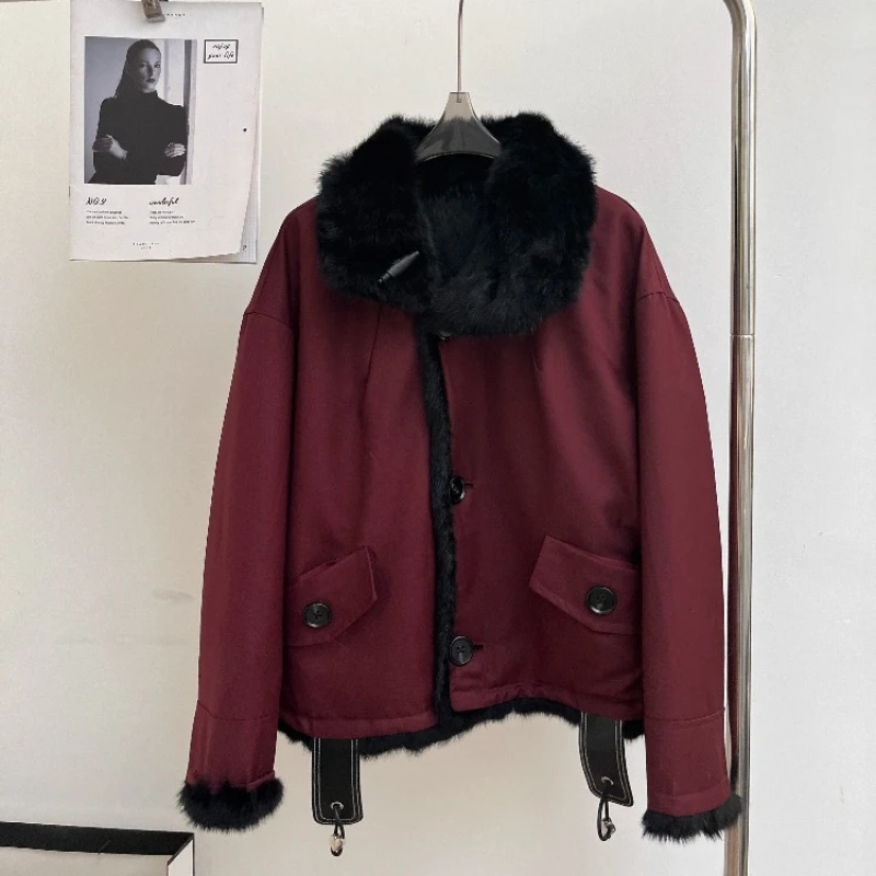 2025 New Women Winter Jacket Parka Thick Warm Natrual Real Rabbit Fur Liner Wear On Both Sides Fashion Fur Female Short Coats