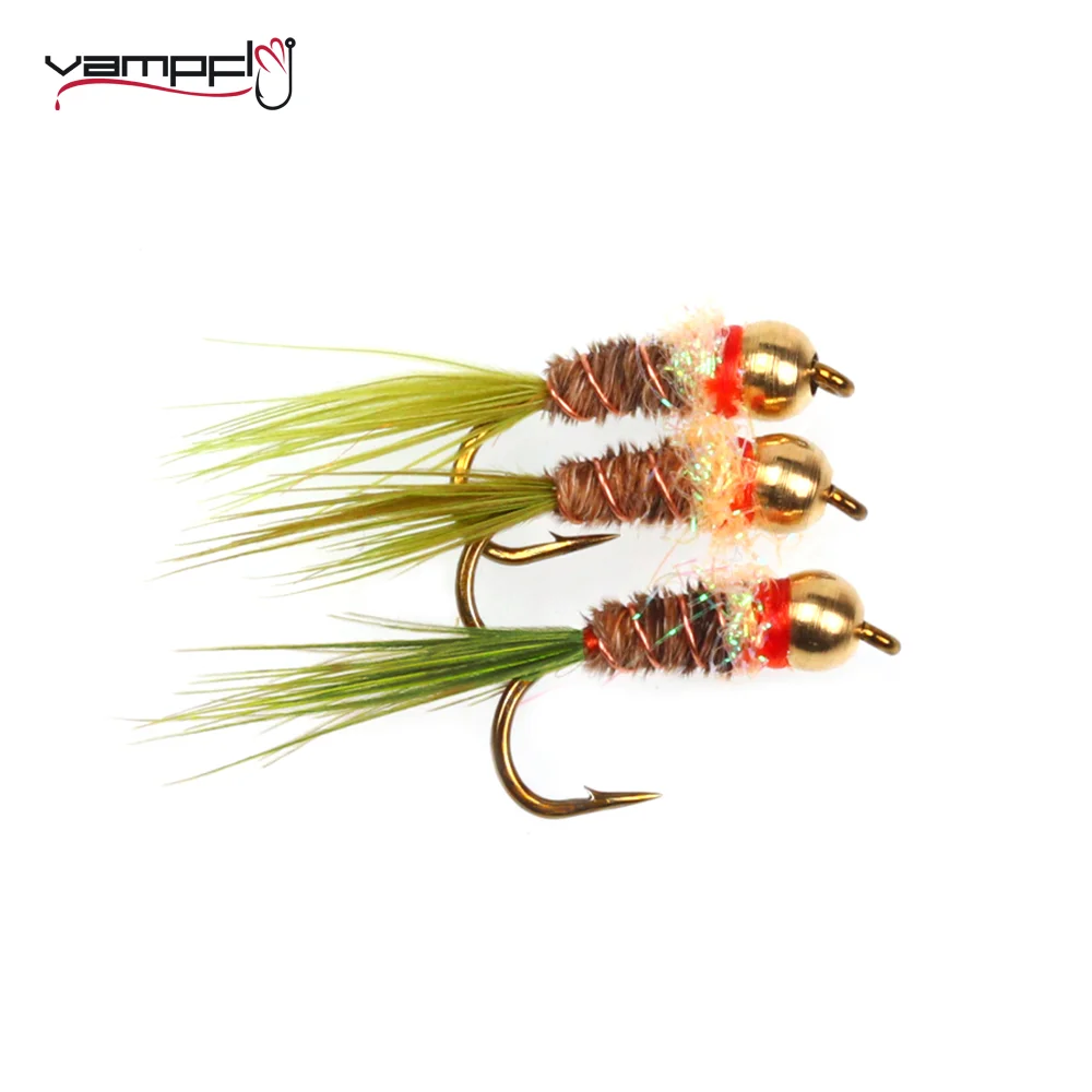 

Vampfly 4pcs #16 Frenchie Nymph Fishing Flies Euro Nymphs Brass Bead Head Barbed Wet Fly For Trout Grayling Fishing Lure Baits