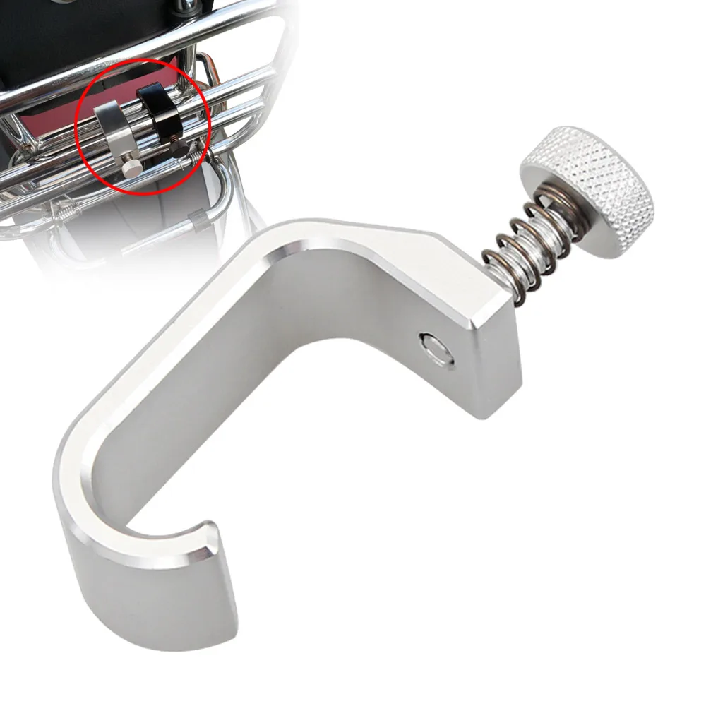 

Silver Motorcycle Aluminum Bag Frame Hook Crotchet Grip Adjuster For All Vespa Model GTS LX LXV Sprint Primavera 50 125 250 300