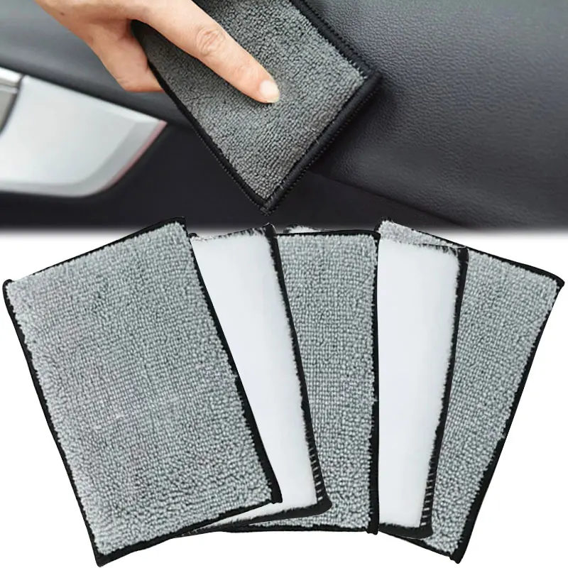 1/2/5Pcs Car Cleaning Microfiber Sponge Auto Interior Fleece Scrubbing Towel for Plastic Leather Wax Sponge Car Cleaning Tools