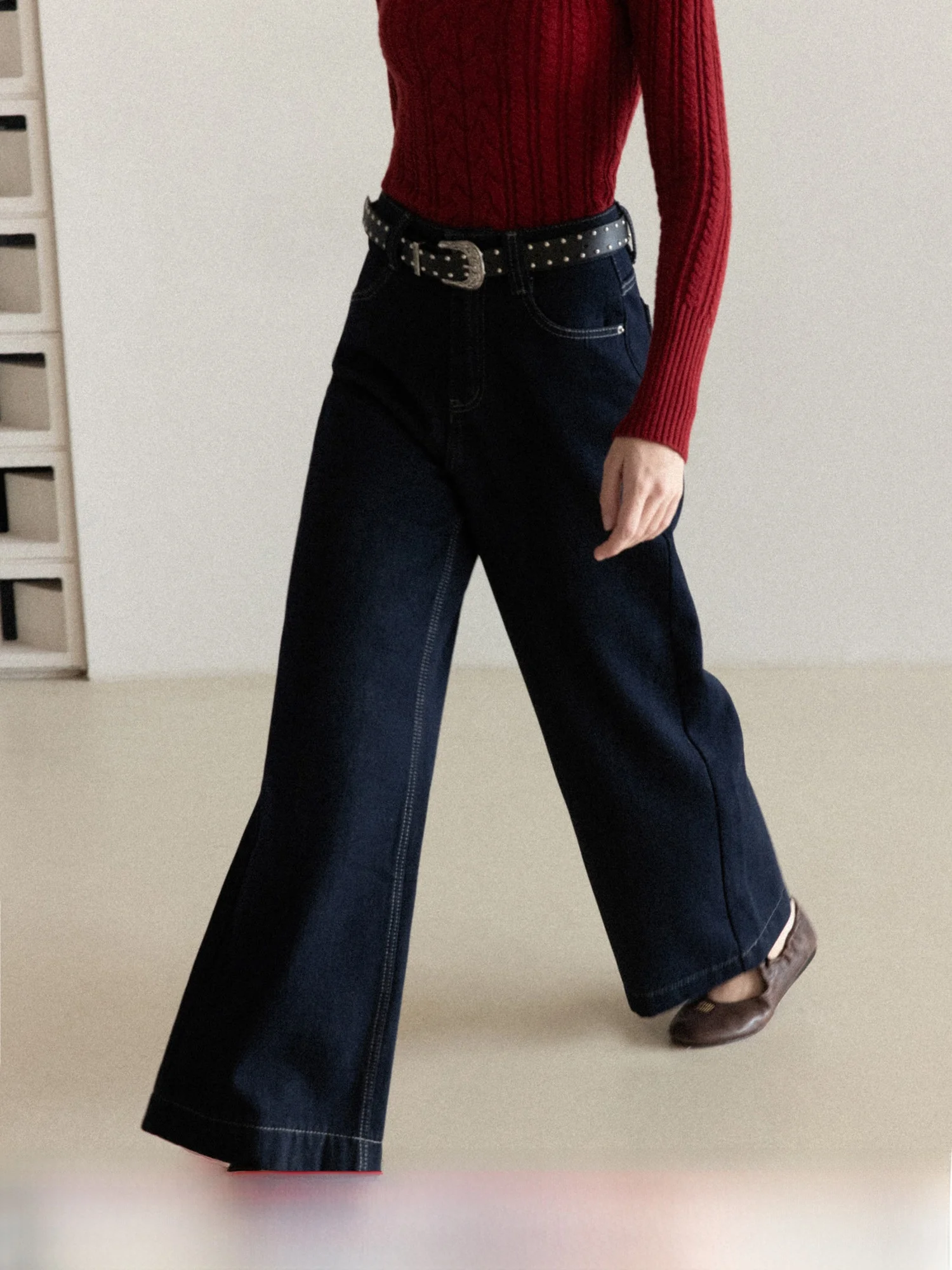 

Модные ретро-джинсы с высокой талией, утепленные, с широкими штанинами, женские зимние универсальные прямые брюки