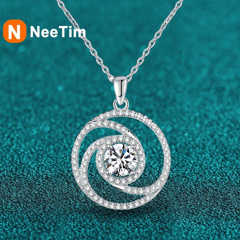 

NeeTim 1ct Moissanite 925 Sterling Silver Necklace For Women Lab Diamonds Pendant Necklaces Fine Jewelry With GRA Certificate