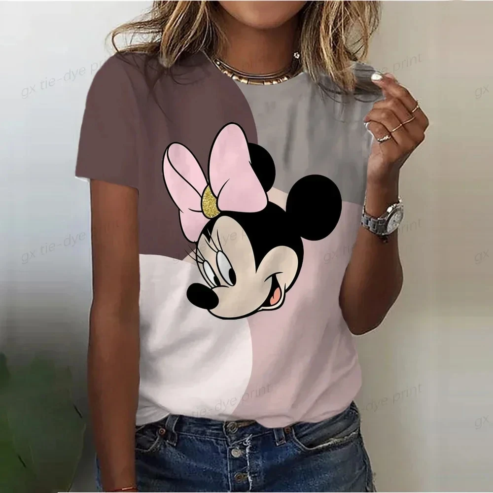 Disney Summer Women Minnie Mouse T-shirt Cute Cartoon Tops Tees Female Fashion Short Sleeve Clothing Ladies Vintage Streetwear