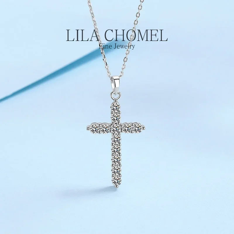 

Brilliant Luxury White Gold 18K cross necklace for Women Moissanite Diamond fine Jewelry Pendants Minimalist daily girl gift ins