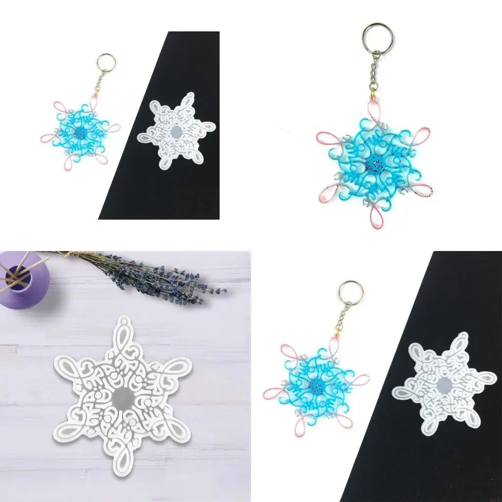  Mirror Christmas Snowflake Keychain Mould Crystal Epoxy for Creative Silicone Mo
