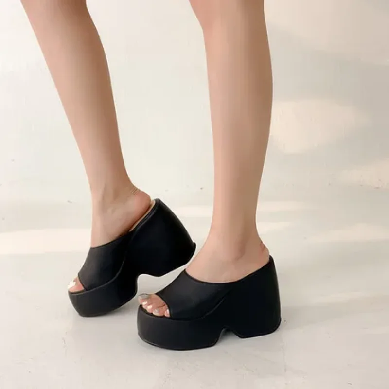 Style Women\'s Sandals Casual Summer Fashion Black Wedges Shoes 12.5cm High Platform Sandals 2024