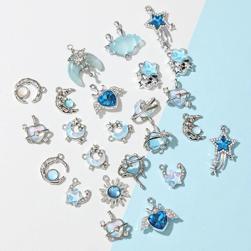 

6Pcs Ocean Blue Heart Butterfly Cloud Moon Alloy Charms DIY Jewelry Findings For Bracelet Necklace Making Accessories