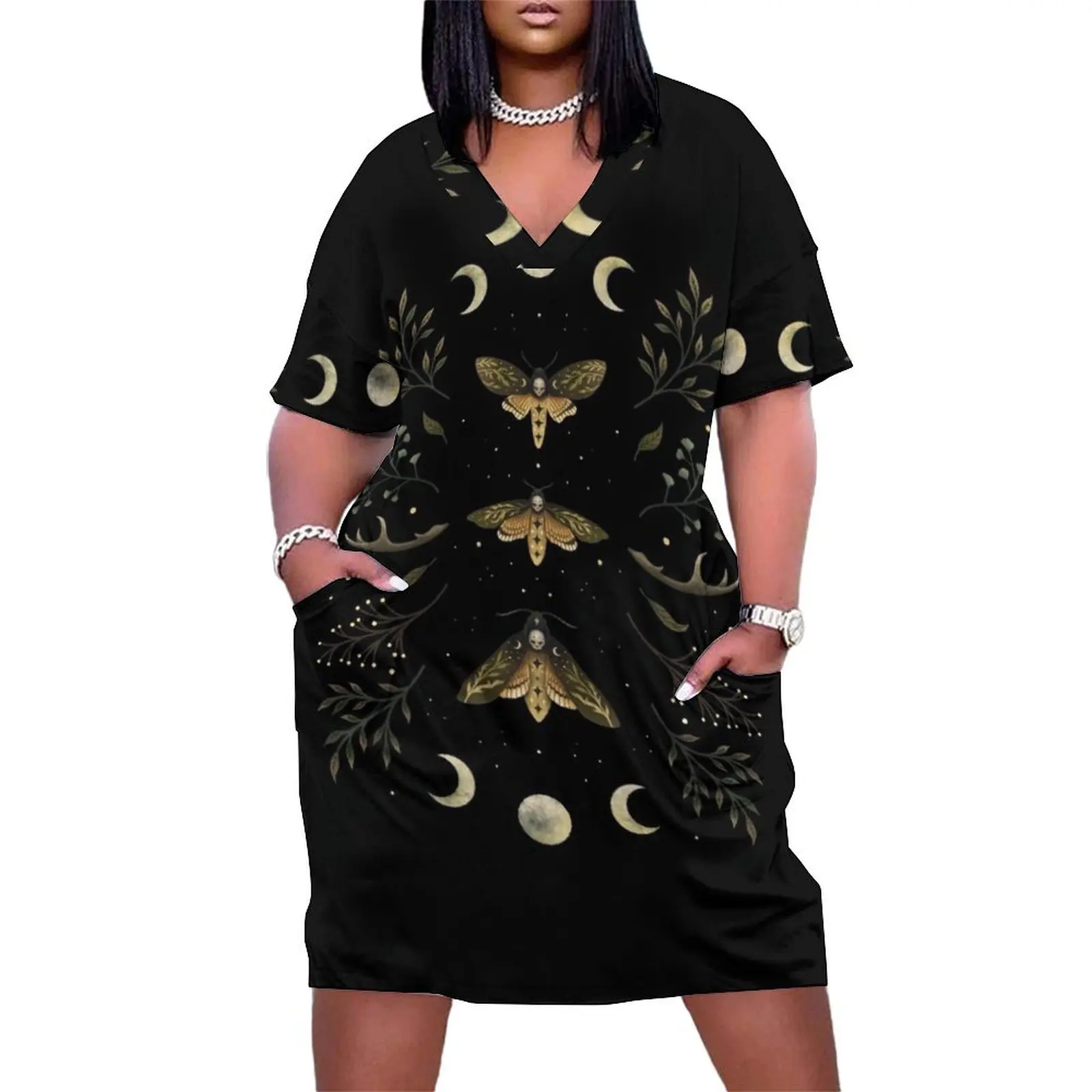 

Death Head Moths Night Loose Pocket Dress woman dress Bride dresses