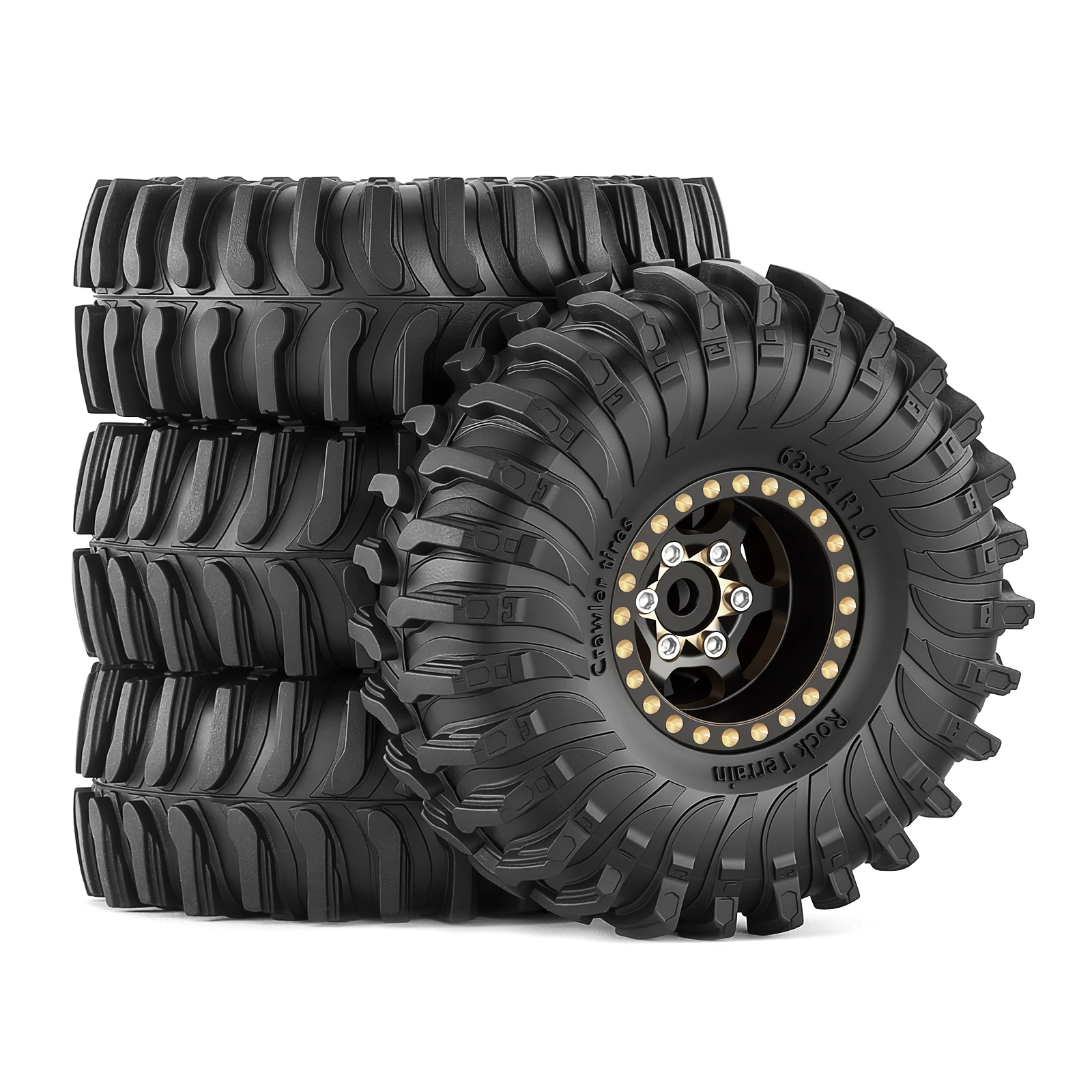 4Pcs 1.0 Inch Brass Wheel Tire Set Upgrade Parts for 1/18 TRX4M 1/24 SCX24 AX24 FCX24 Mini RC Crawler Replacement Accessories