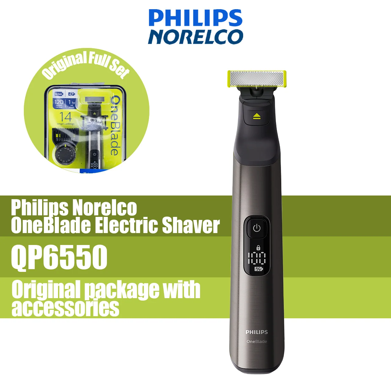 

Philips Norelco OneBlade Rechargeable Hybrid Electric Trimmer and Shaver for man QP6550