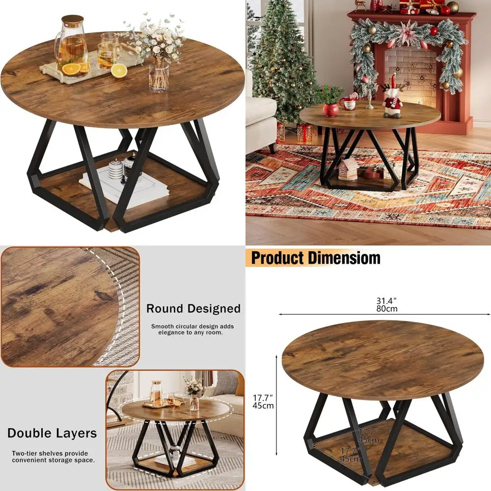 

Современный деревенский 2-х уровневый круглый журнальный столик с полкой для хранения вещей для гостиной и квартиры