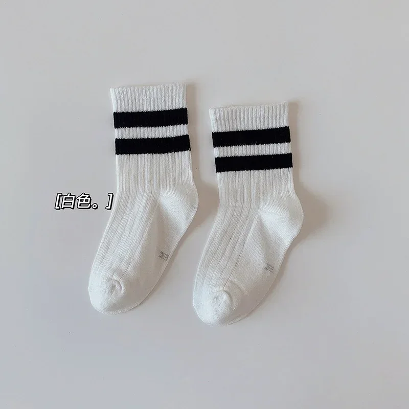 1 Pair Calf Sock for Children Boy Girl Socks Spring Autumn Cotton Socks Solid Color Striped Calf Sock for 3-11 Years Baby Stuff