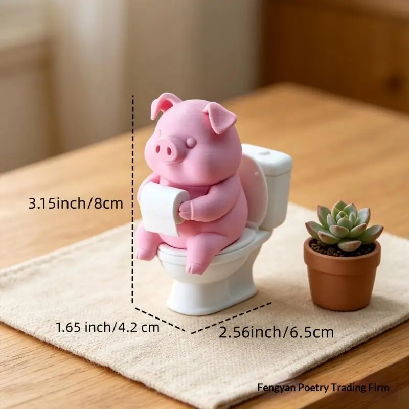 New-Cute Pig On Toilet Statue Tabletop Piggy Figurine For Home Office Desk Bathroom Shelf Decor Father's Day Gift
