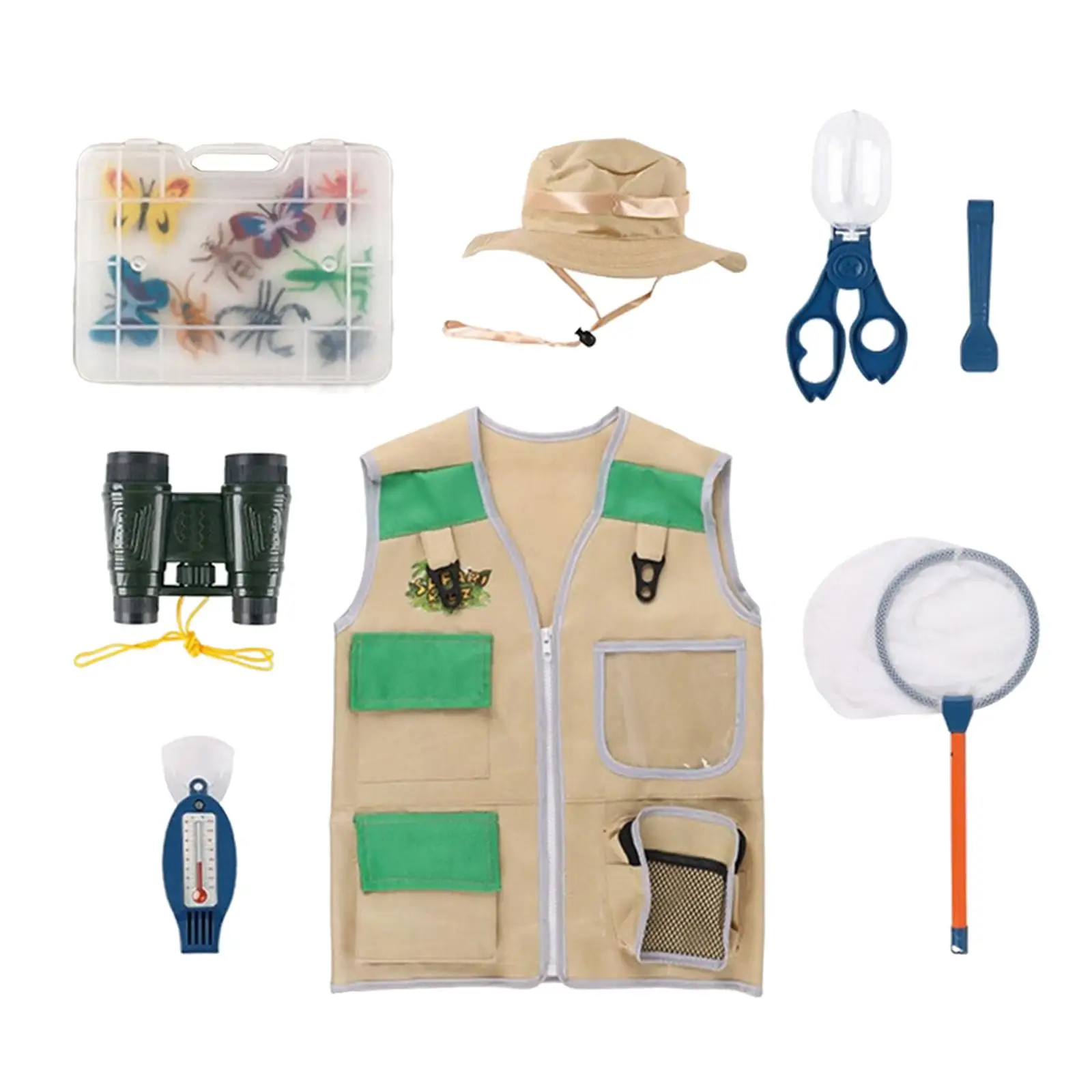 16Pcs Children Toys Explorer Kits Role Play Cargo Vest and Hat Explorer Kits for Zoo Keeper Kids Children Park Ranger Boys Girls