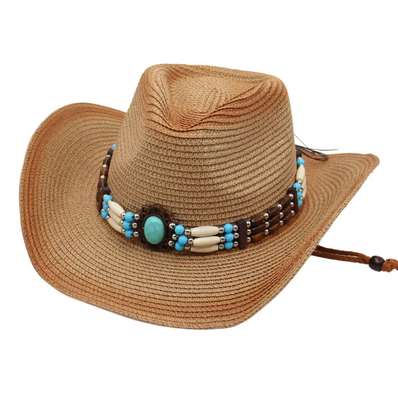 

Aliexpress Gem Western Straw Cowboy Hat Sun Protection By The Sea Sun Hat Ethnic Style Breathable Hand-woven Beach Hat