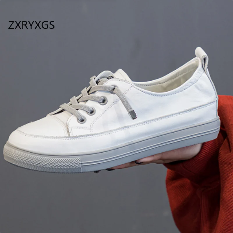 ZXRYXGS 2026 Autumn New Trend White Sneakers Flat Shoes Comfortable Women Genuine Leather Sneakers Leisure Shoes Flat Large Size