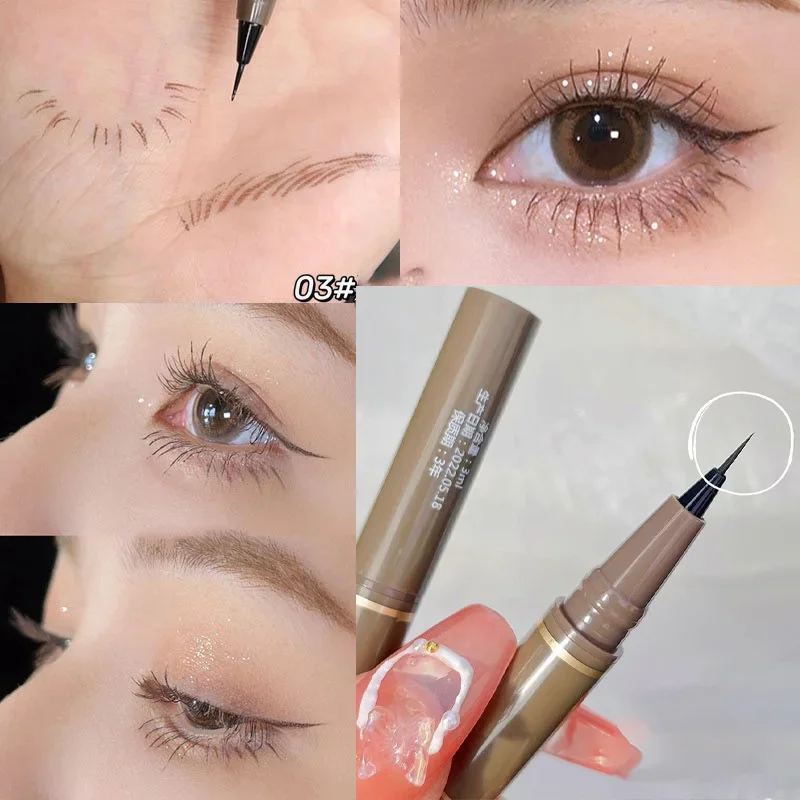 Delineador de ojos líquido ultrafino resistente al agua, maquillaje coreano para mujeres, delineador de ojos suave de secado rápido, lápiz para pestañas inferiores de larga duración, cosméticos