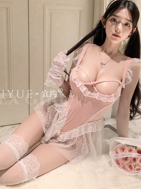 2024 pakaian bodysuit tipis sambung renda punggung terbuka leher persegi gaya Perancis seksi baru pakaian bodysuit wanita lingkar pinggang terbuka LXSH