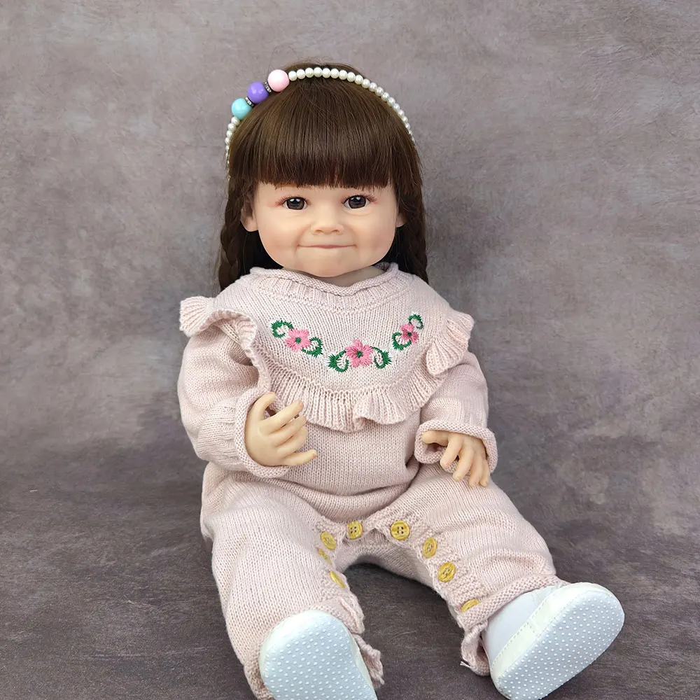 55CM 22Inch Reborn Baby Lifelike Girl Doll Full Soft Vinyl Body Bathable Sleeping Accompany Birthday Gift for Children Toddler